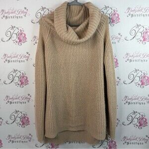Revamped sweater cold shoulder turtleneck Classic Beige Cowl Neck Sweater